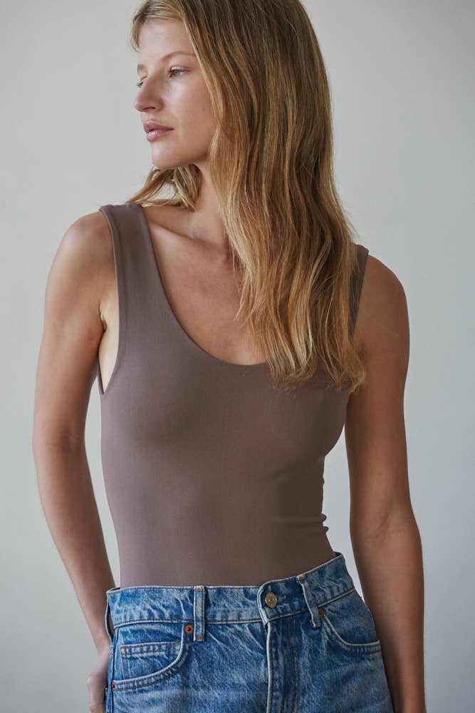 By Together | Double Layered Seamless U-V Neck Sleeveless Bodysuit
