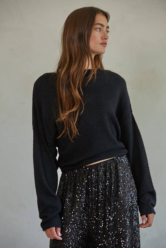 By Together  | Knit Sweater Boat Neck Long Sleeve Pullover Top