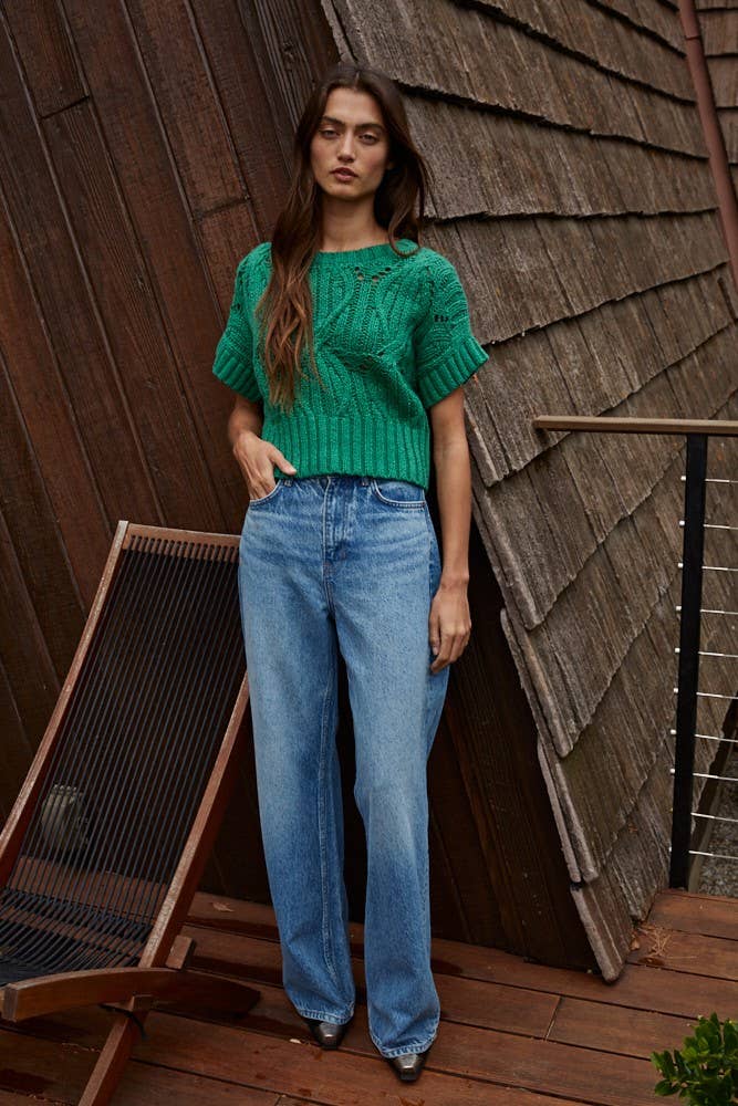 By Together | Knit Sweater Crochet Round Neck Short Sleeve Top
