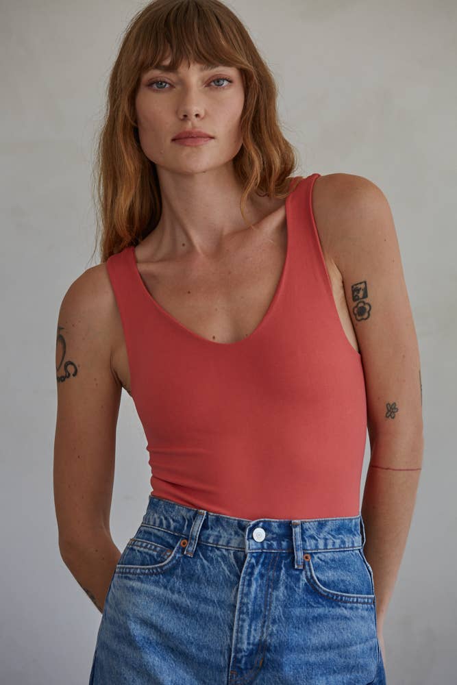 By Together | Double Layered Seamless U-V Neck Sleeveless Bodysuit