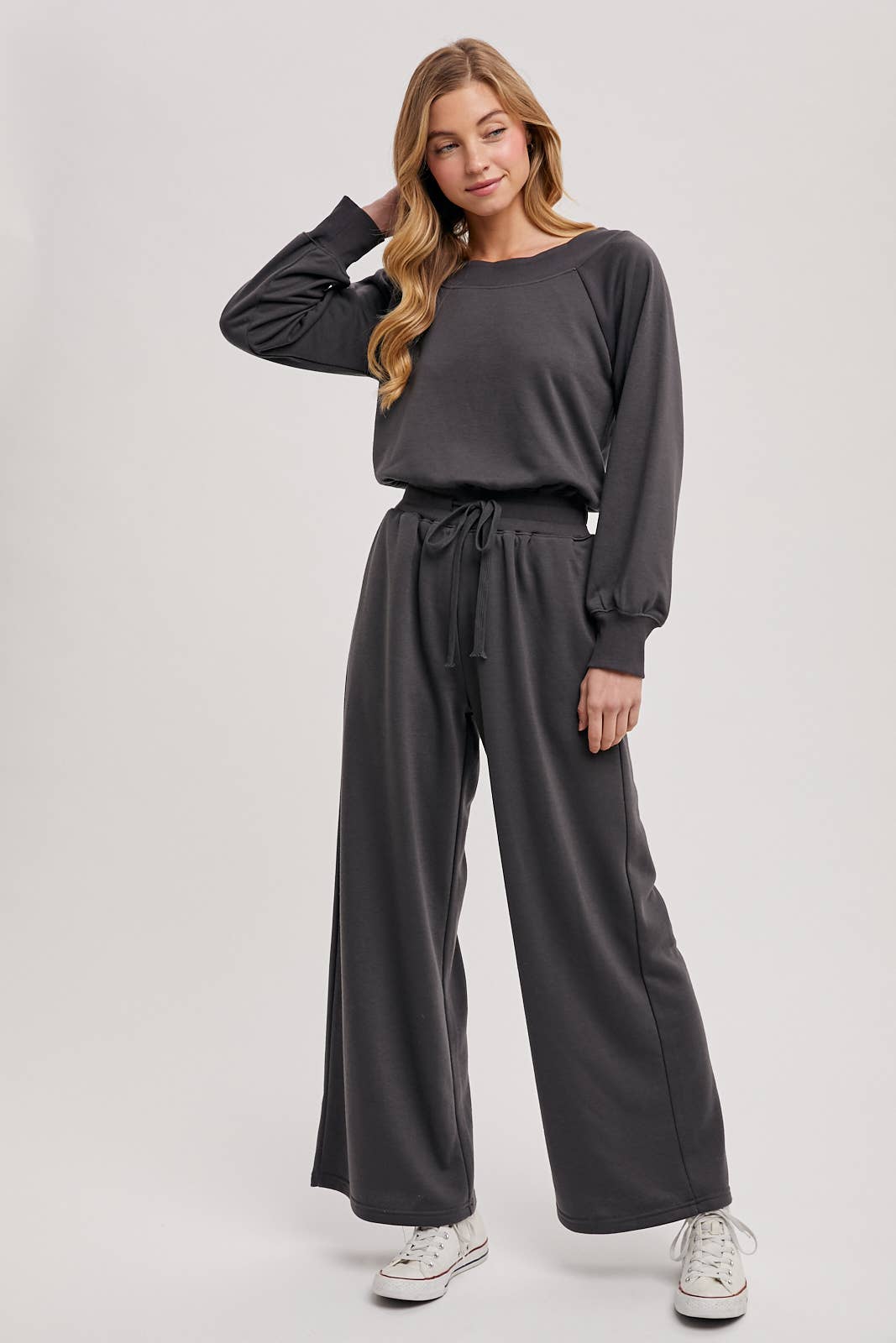 Bluivy  | Wide Neck Off the Shoulder Knit Jumpsuit