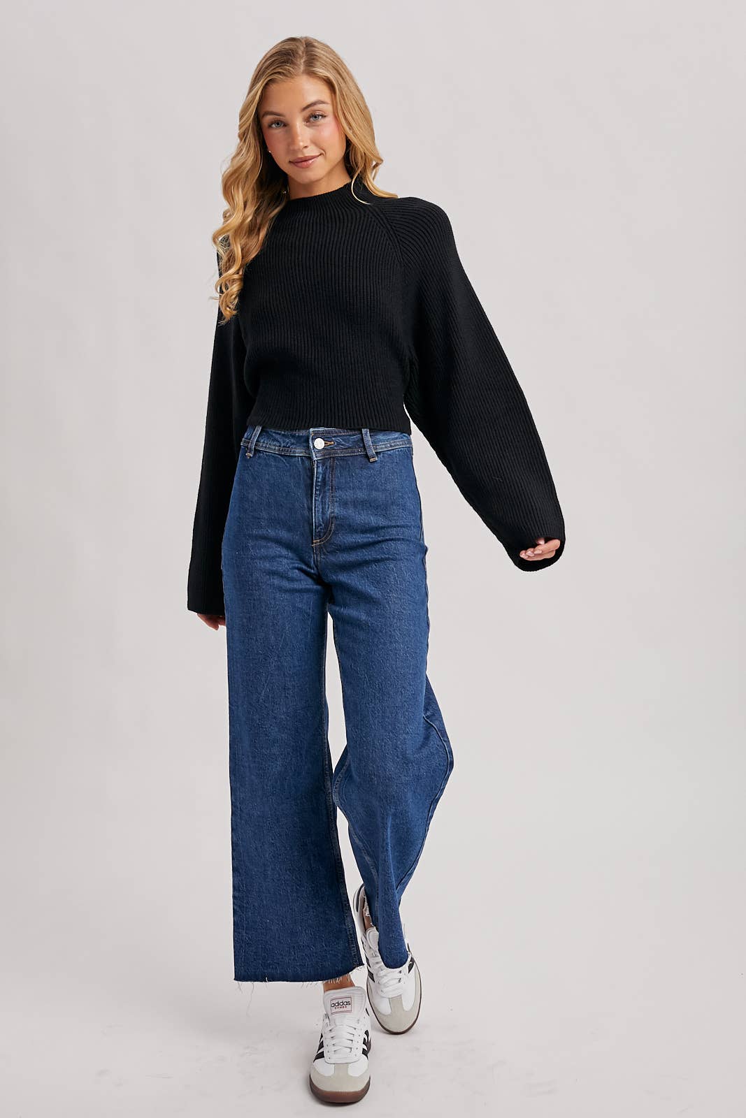 Bluivy | Mock Neck Open Back Ribbed Knit Tie Sweater Top