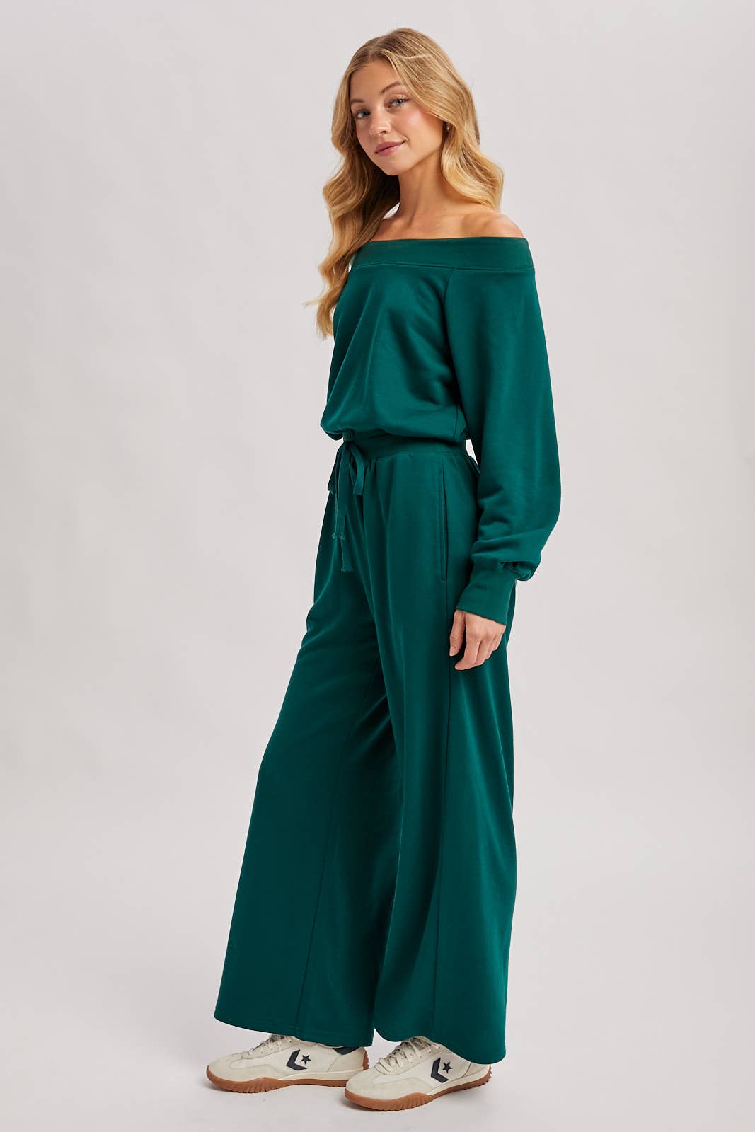 Bluivy  | Wide Neck Off the Shoulder Knit Jumpsuit