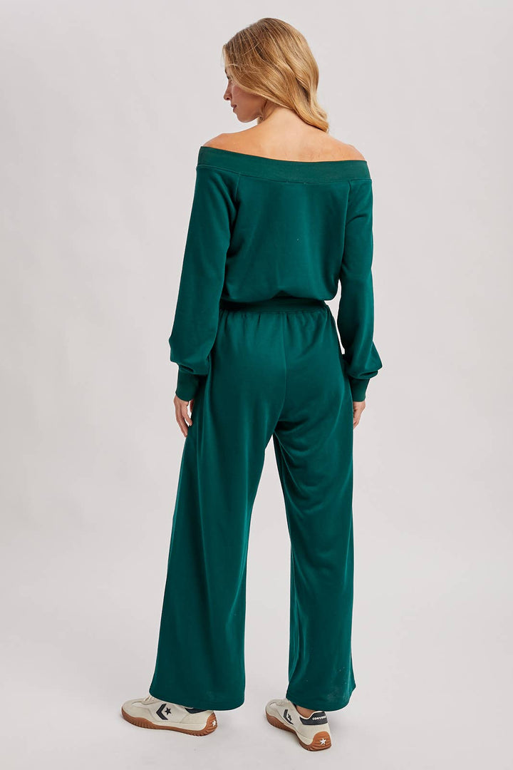 Bluivy  | Wide Neck Off the Shoulder Knit Jumpsuit