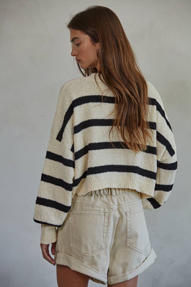 By Together  | Knit Sweater Striped Crewneck Long Sleeve Top