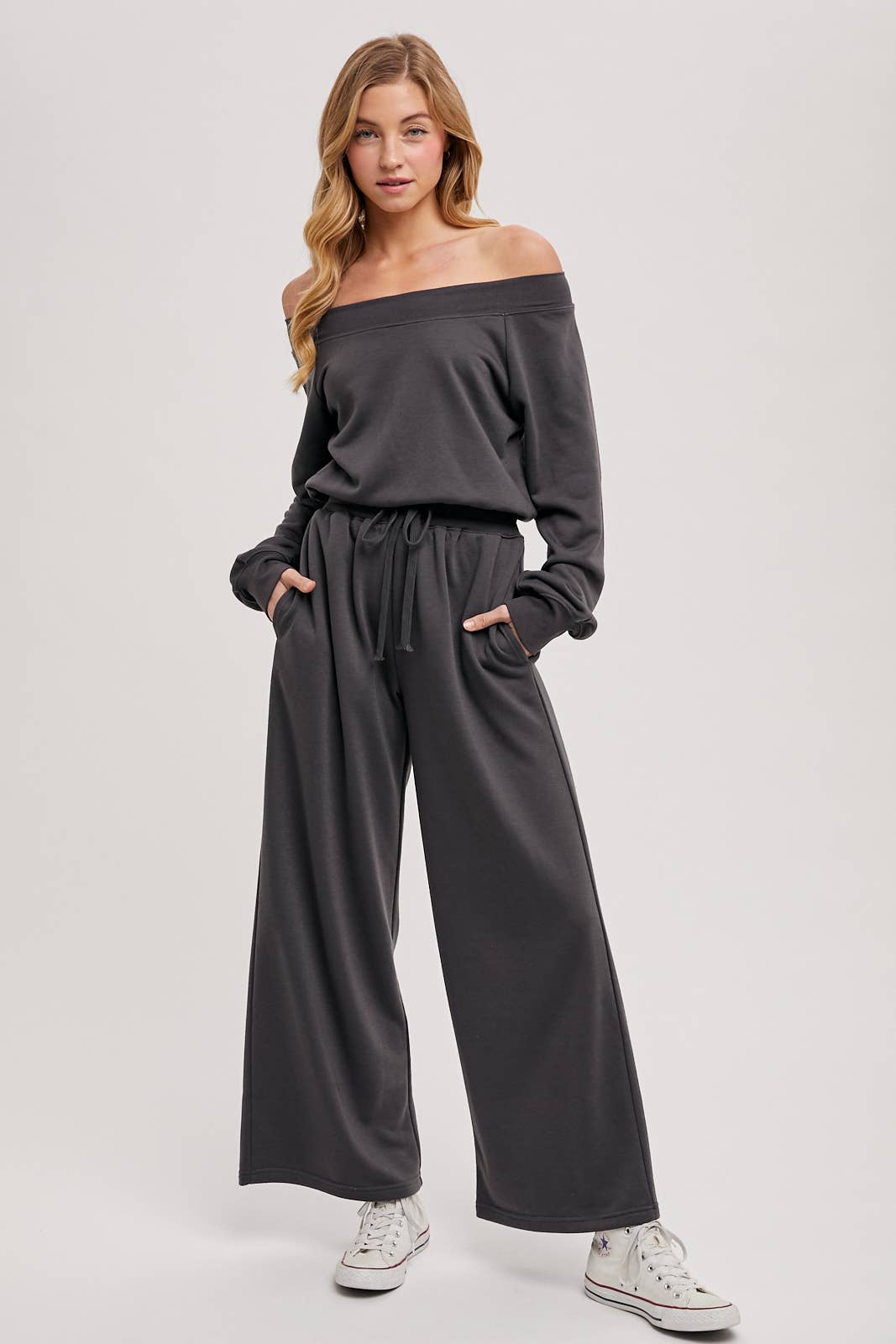 Bluivy  | Wide Neck Off the Shoulder Knit Jumpsuit