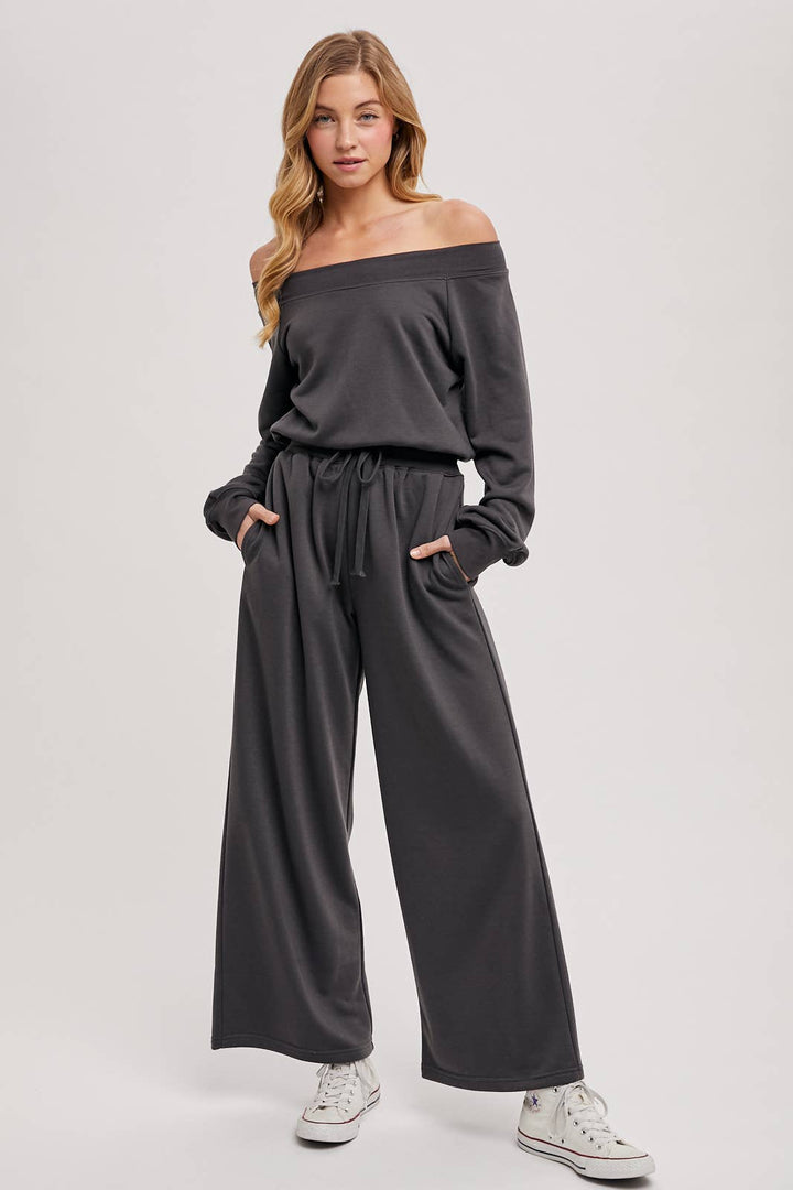 Bluivy  | Wide Neck Off the Shoulder Knit Jumpsuit