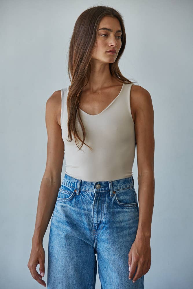 By Together | Double Layered Seamless U-V Neck Sleeveless Bodysuit