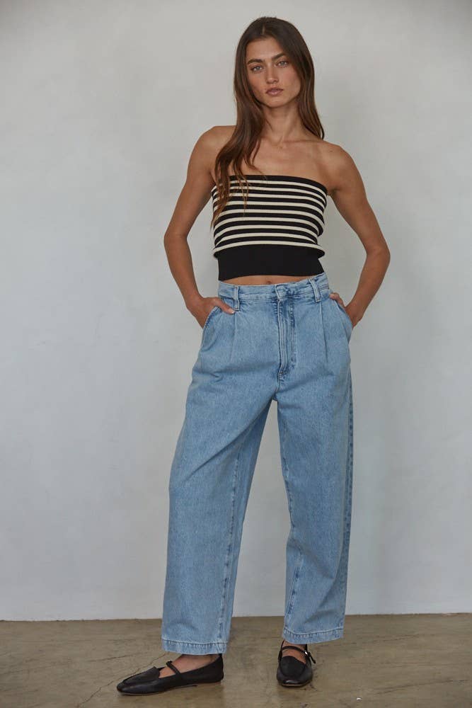 By Together  | Knit Sweater Ribbed Striped Strapless Tube Top