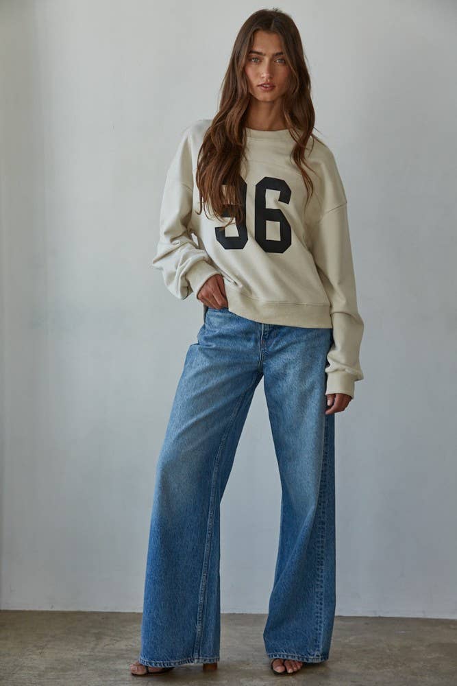 By Together  | Knit Printed Number Graphic on Front Pullover
