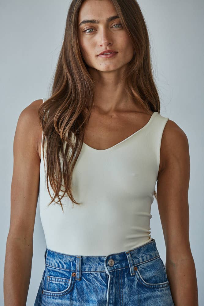 By Together | Double Layered Seamless U-V Neck Sleeveless Bodysuit