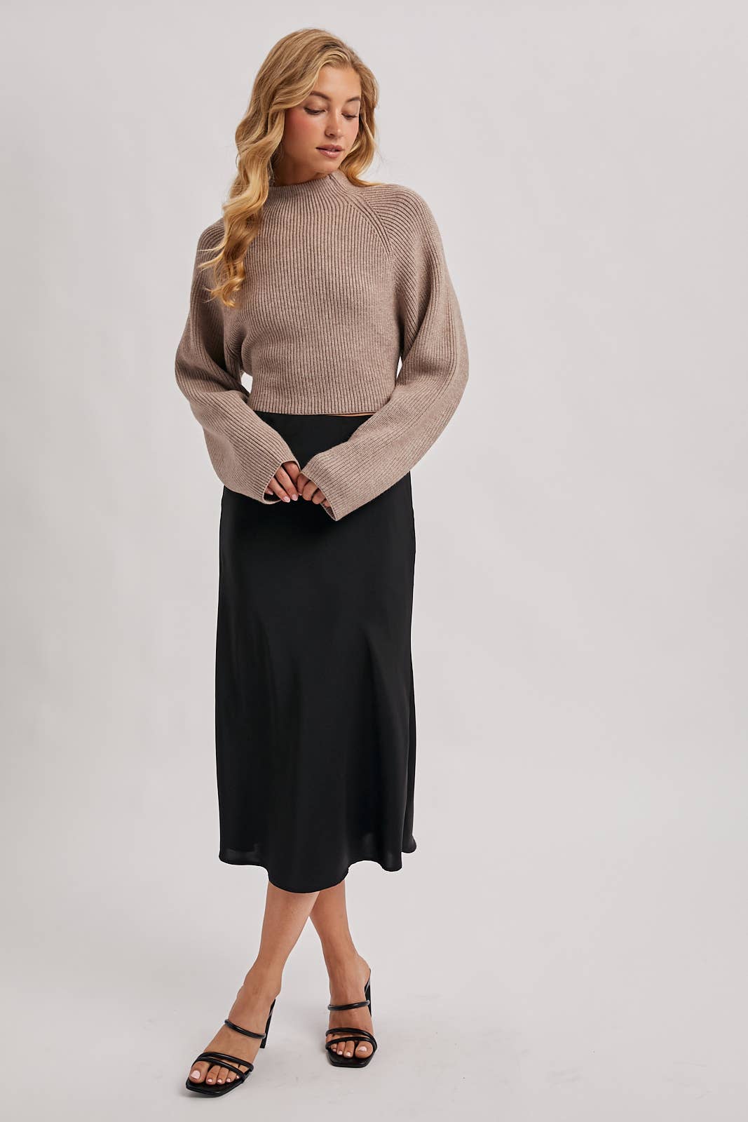 Bluivy | Mock Neck Open Back Ribbed Knit Tie Sweater Top