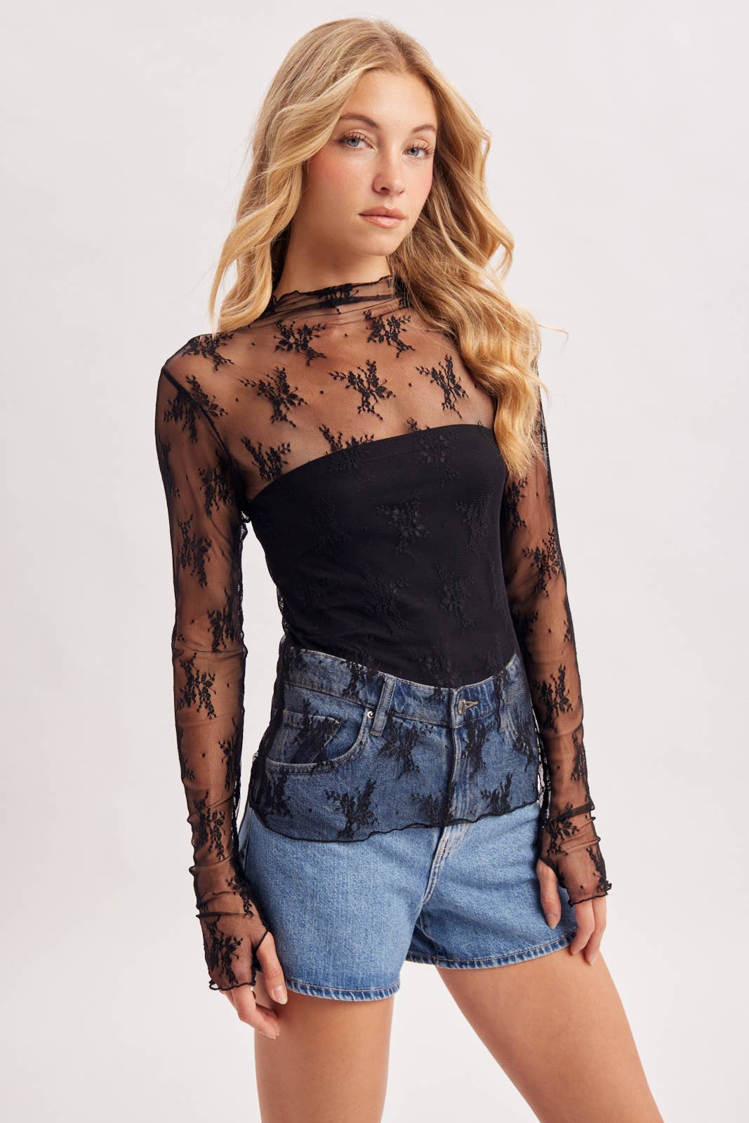 Bluivy | Floral Embroidery Lace Mesh Layering Top