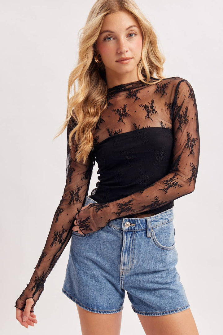Bluivy | Floral Embroidery Lace Mesh Layering Top