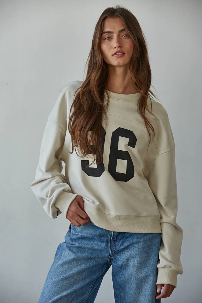 By Together  | Knit Printed Number Graphic on Front Pullover