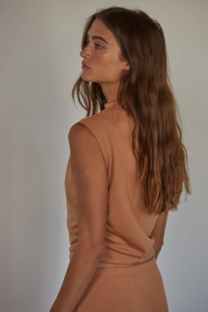 By Together | Knit Jersey Ruched Side Detail Mock Neck Top