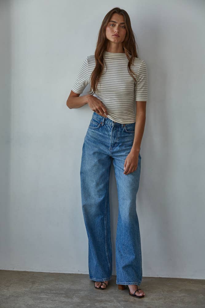 By Together  | Knit Mock Neck Short Sleeve Top