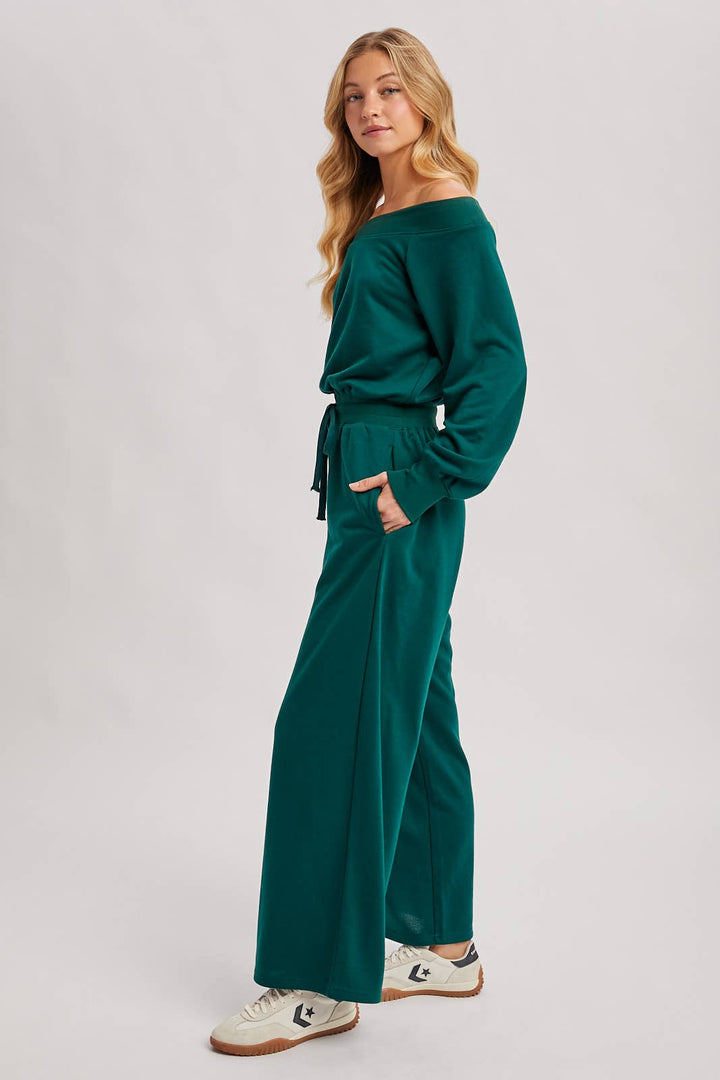 Bluivy  | Wide Neck Off the Shoulder Knit Jumpsuit