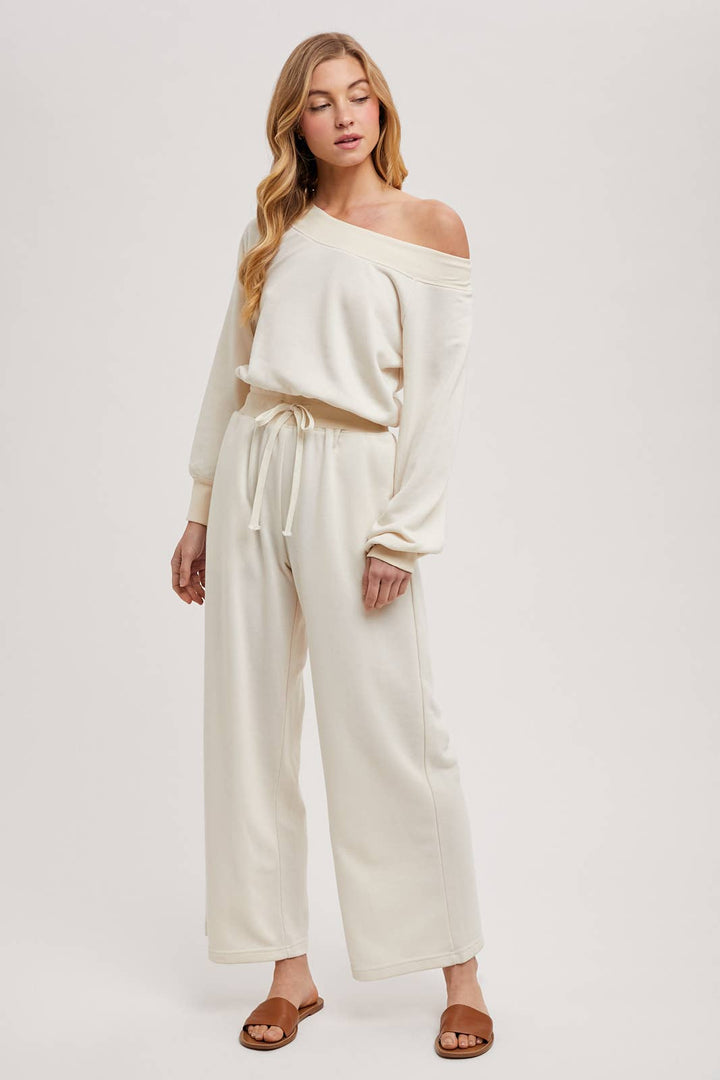 Bluivy  | Wide Neck Off the Shoulder Knit Jumpsuit