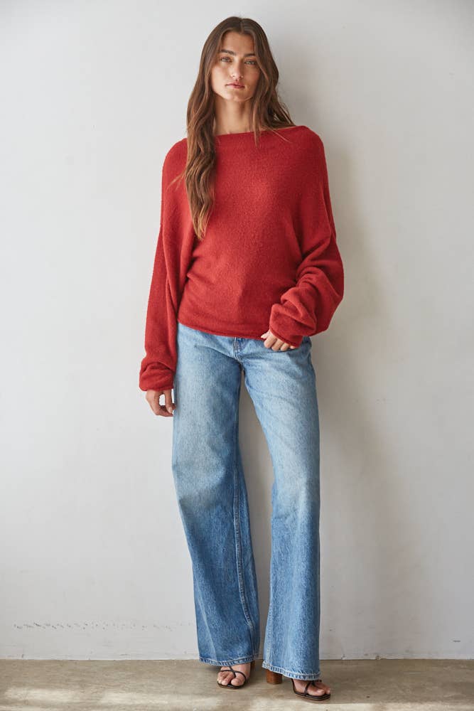 By Together  | Knit Sweater Boat Neck Long Sleeve Pullover Top