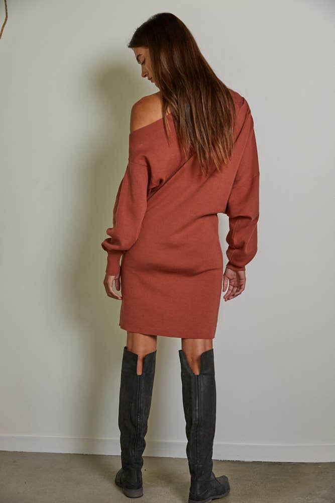 By Together | Knit Sweater One Side Off The Shoulder Mini Dress
