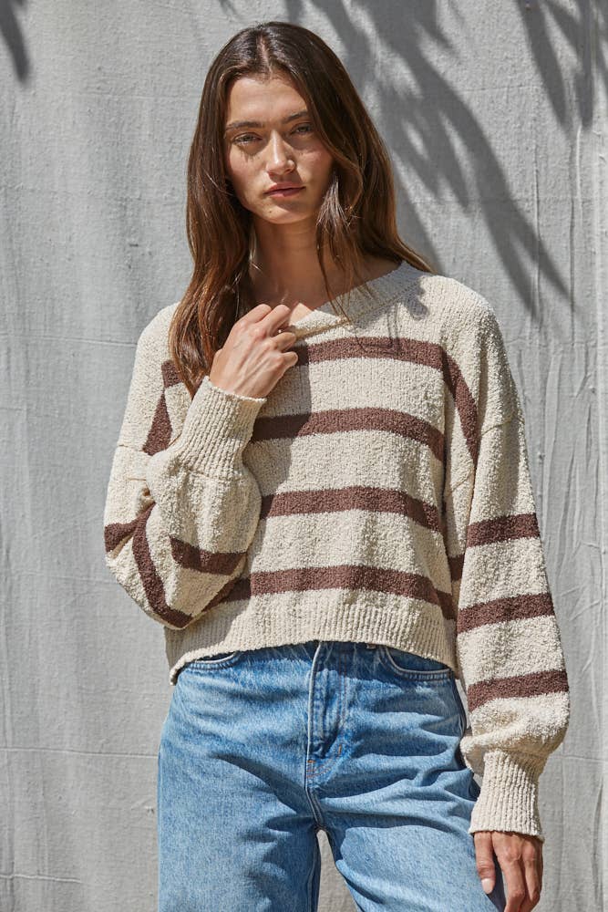 By Together  | Knit Sweater Striped Crewneck Long Sleeve Top