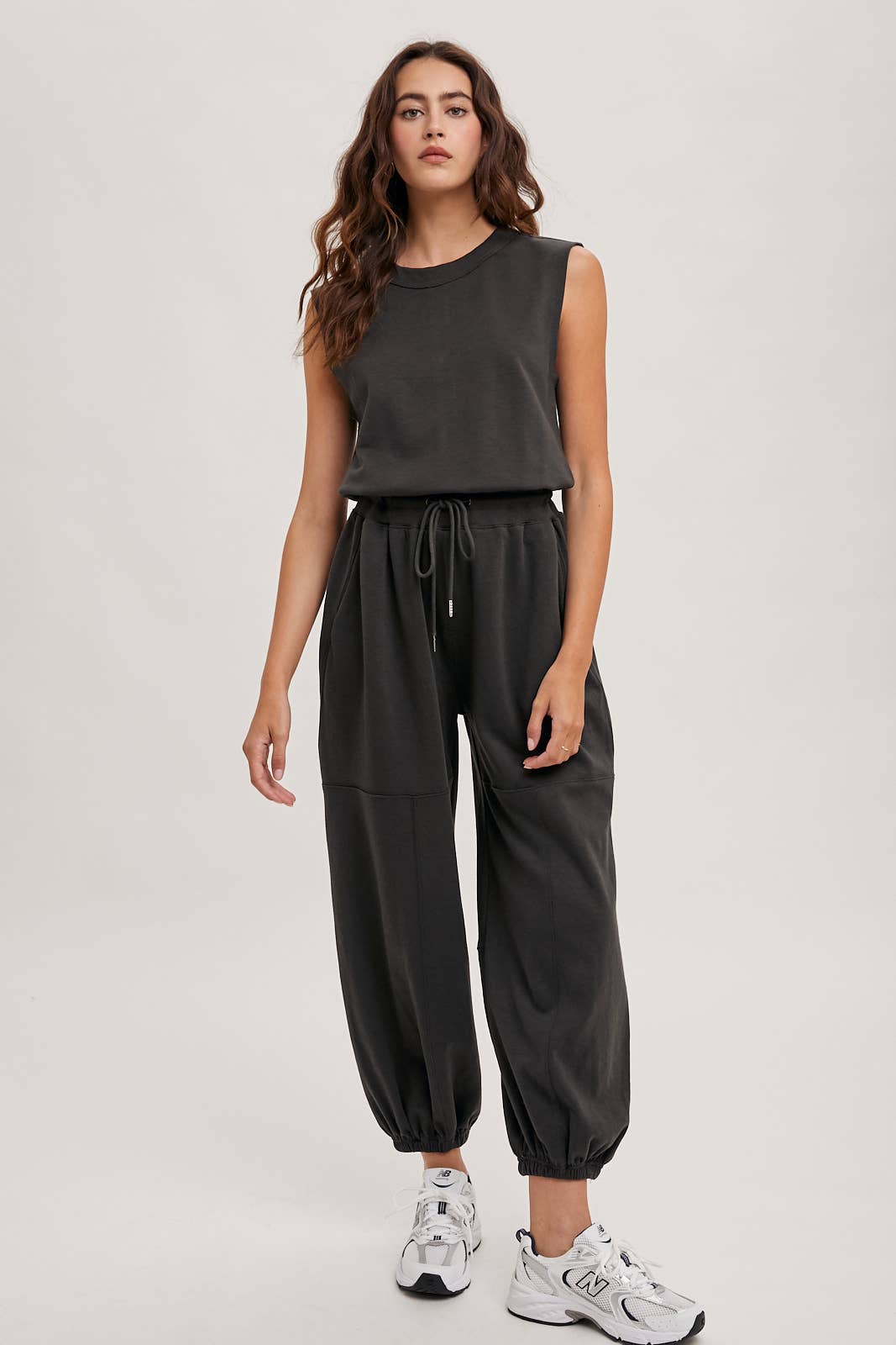 Bluivy | Drawstring Waist Sleeveless Knit Active Jumpsuit