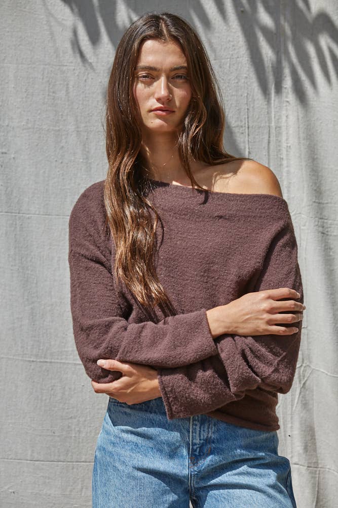 By Together  | Knit Sweater Boat Neck Long Sleeve Pullover Top