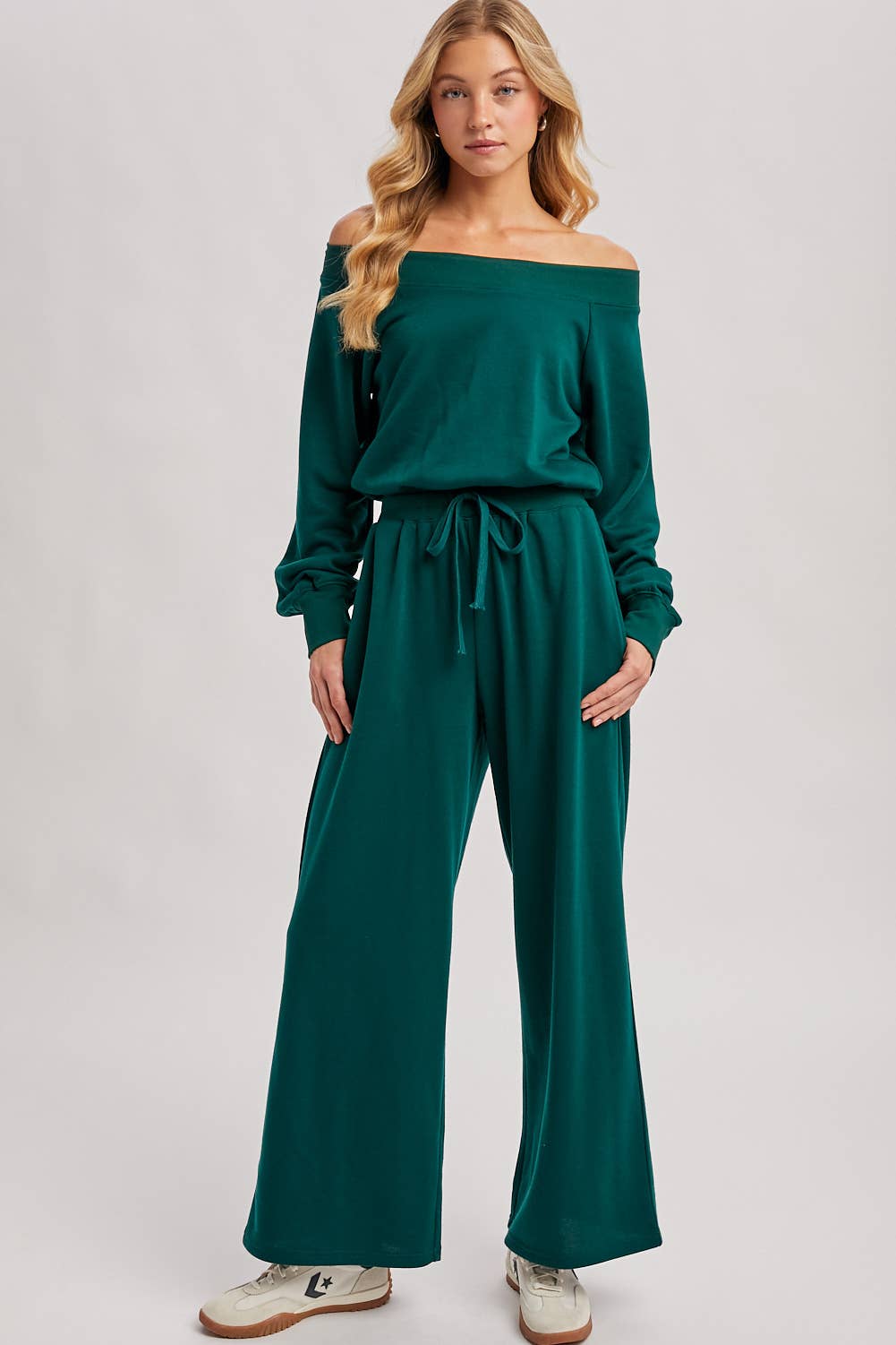 Bluivy  | Wide Neck Off the Shoulder Knit Jumpsuit