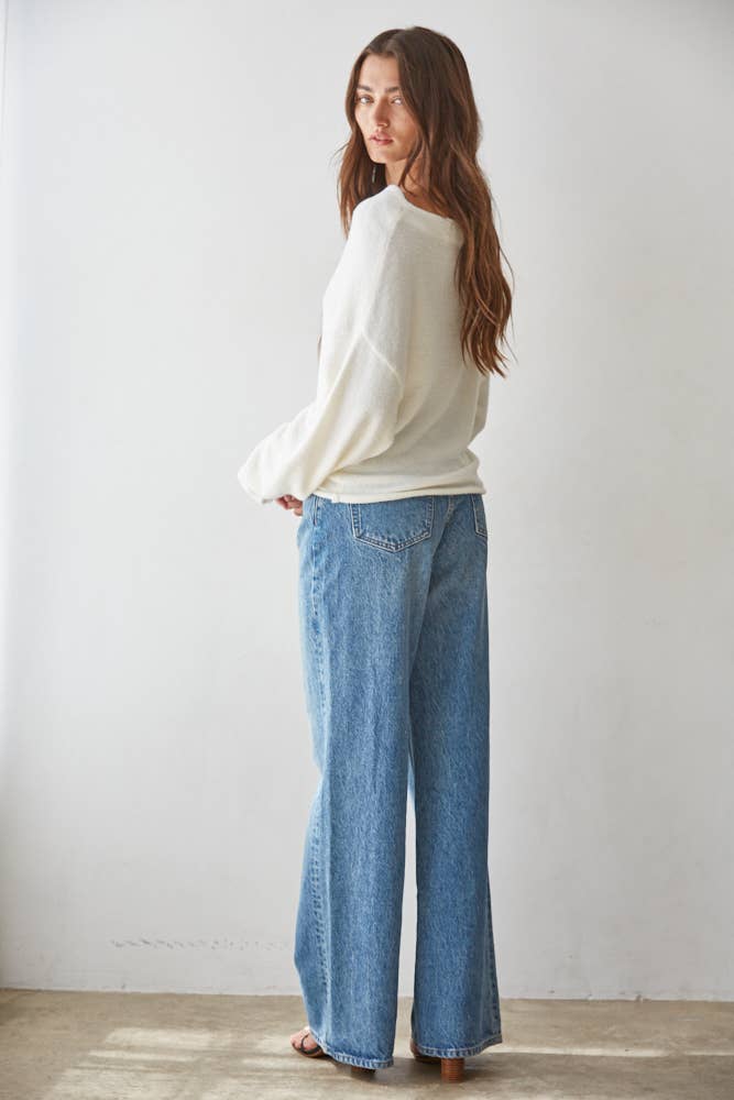 By Together  | Knit Sweater Boat Neck Long Sleeve Pullover Top