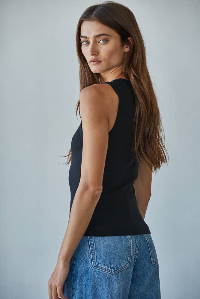 By Together | Knit Cotton Ribbed Round Neck Sleeveless Tank Top