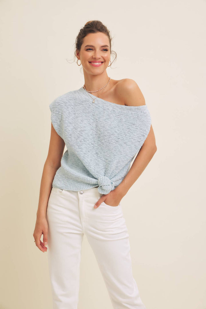 in february  | Slub Textured Lightweight One-Shoulder Sweater Top
