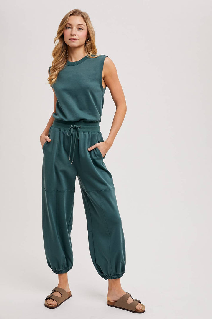 Bluivy | Drawstring Waist Sleeveless Knit Active Jumpsuit