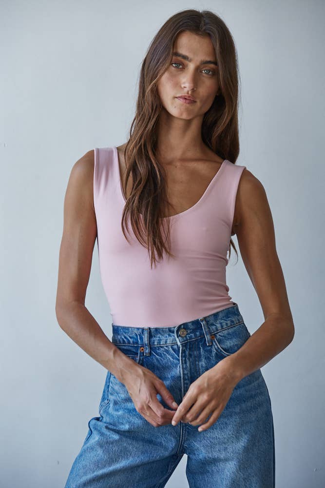 By Together | Double Layered Seamless U-V Neck Sleeveless Bodysuit