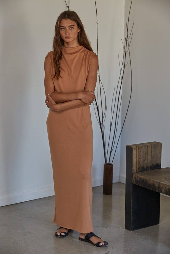 By Together | Knit Jersey Ruched Side Detail Mock Neck Top