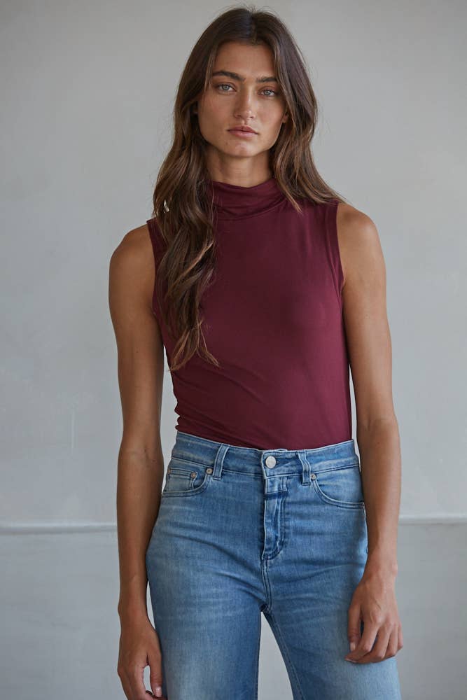 By Together | Knit Poly Span Jersey Turtleneck Sleeveless Top