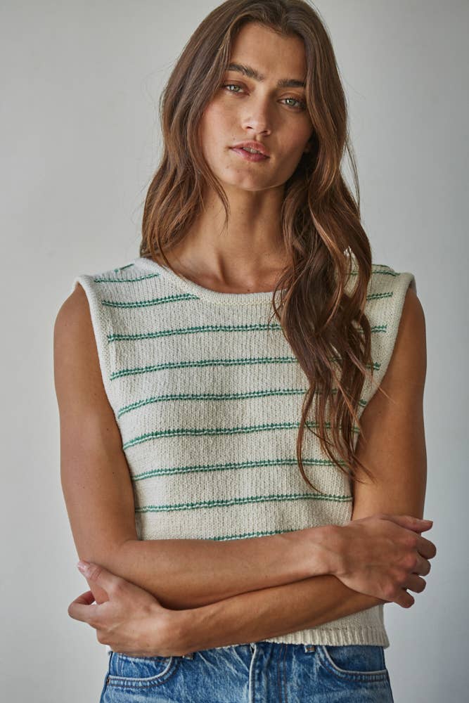 By Together | Knit Striped Sweater Tank with Open Back Tie Straps