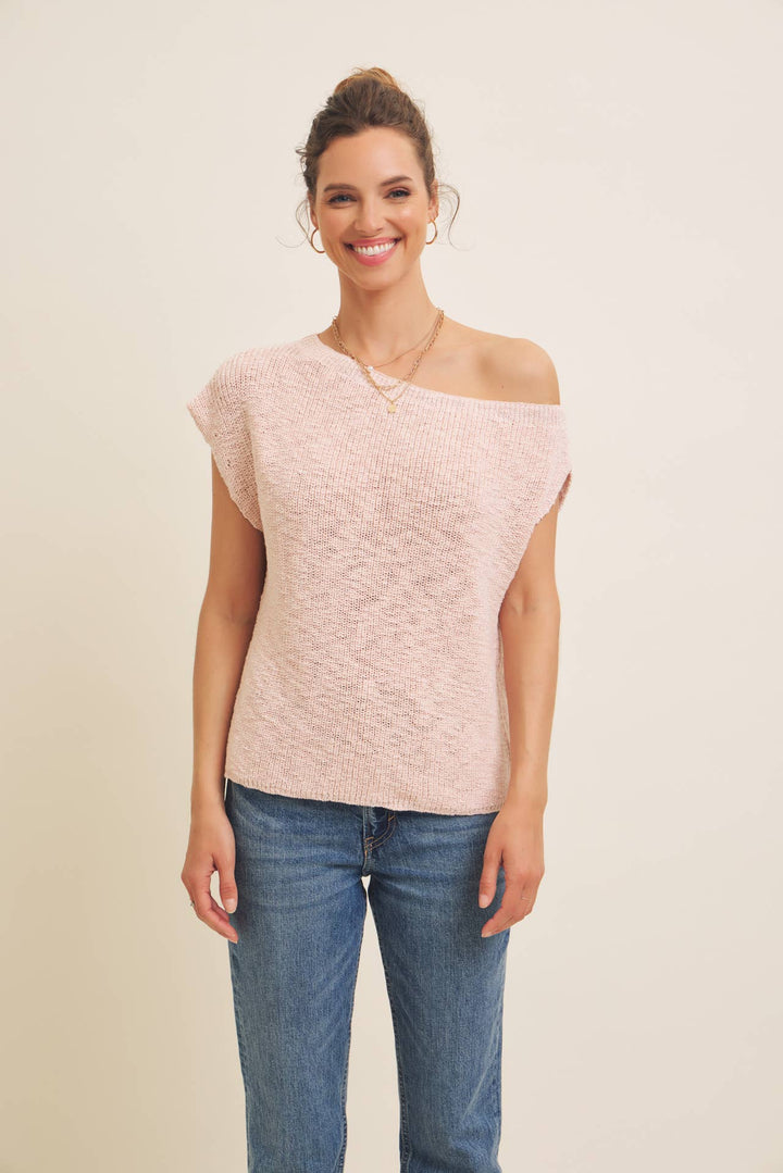 in february  | Slub Textured Lightweight One-Shoulder Sweater Top