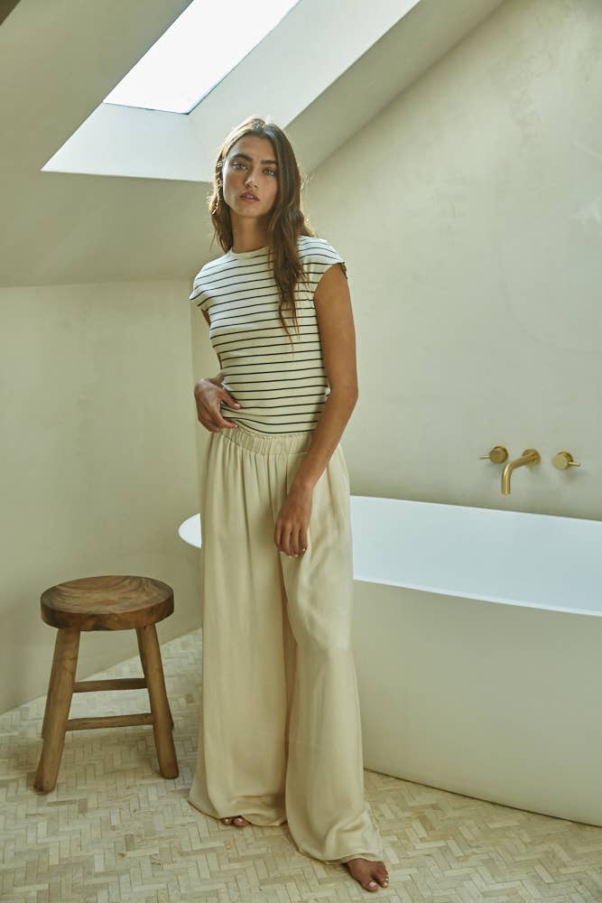 By Together | Stripe Jersey Round Neck Sleeveless Open Back Tank