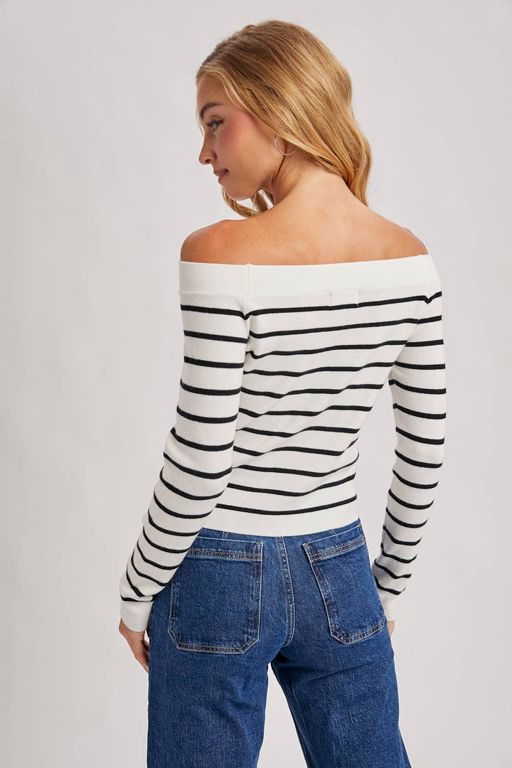 Bluivy | Striped Off The Shoulder Long Sleeved Knit Top
