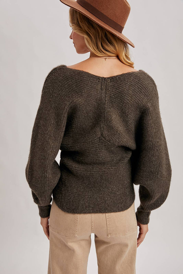 Bluivy | Wrap Crossover Ribbed Fuzzy Knit Sweater