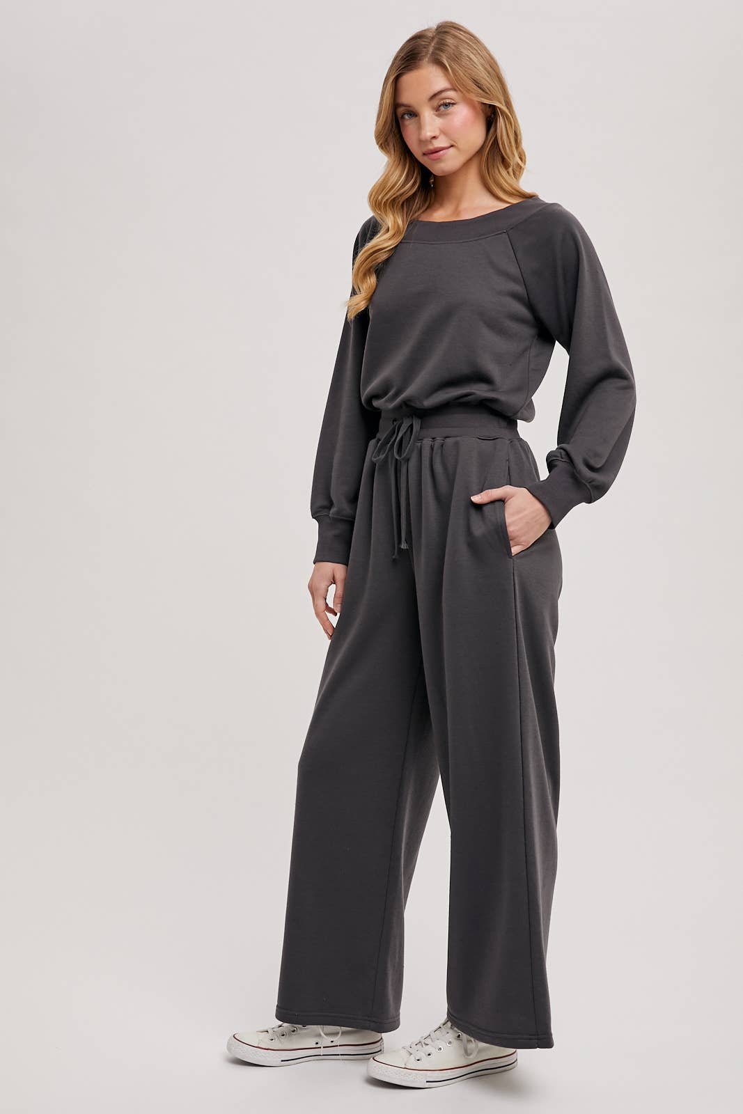 Bluivy  | Wide Neck Off the Shoulder Knit Jumpsuit