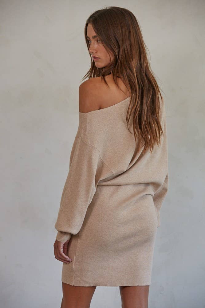 By Together | Knit Sweater One Side Off The Shoulder Mini Dress