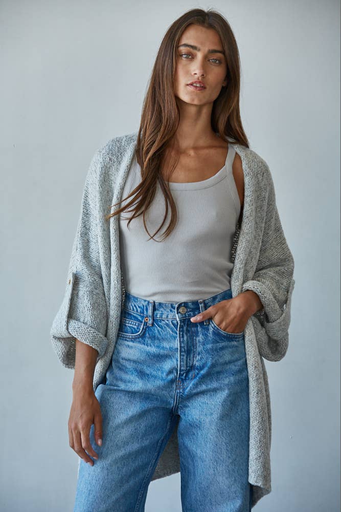By Together | Knit Folded Quarter Sleeve Open Front Cardigan