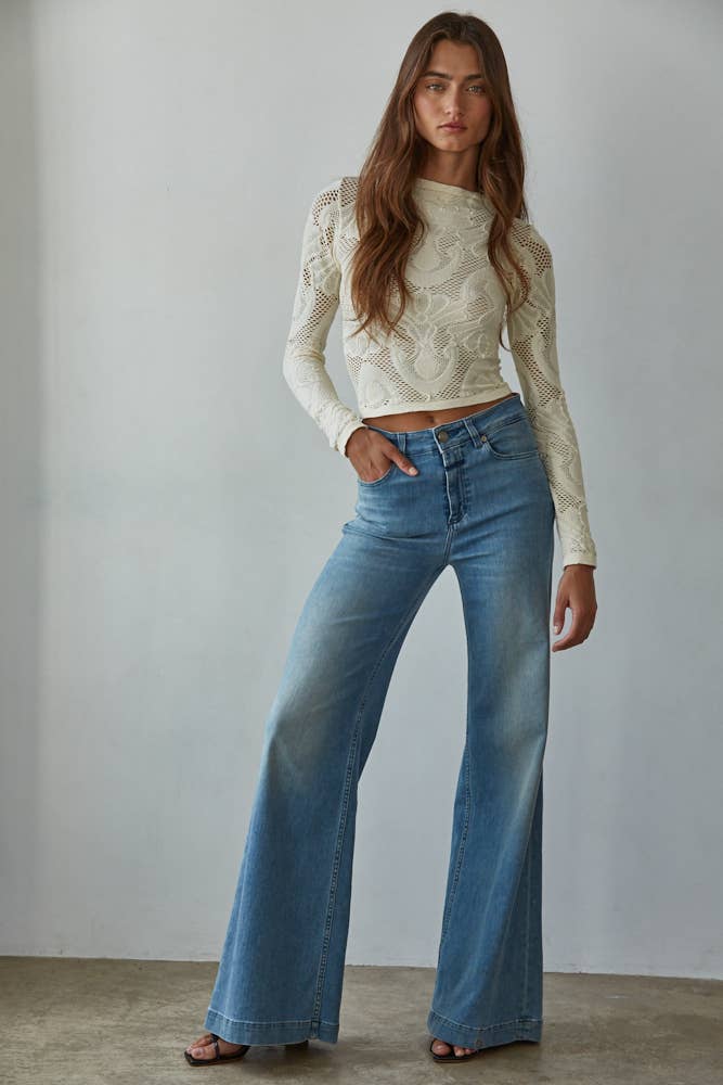 By Together | Knit Seamless Jacquard Mock Neck Long Sleeve Top