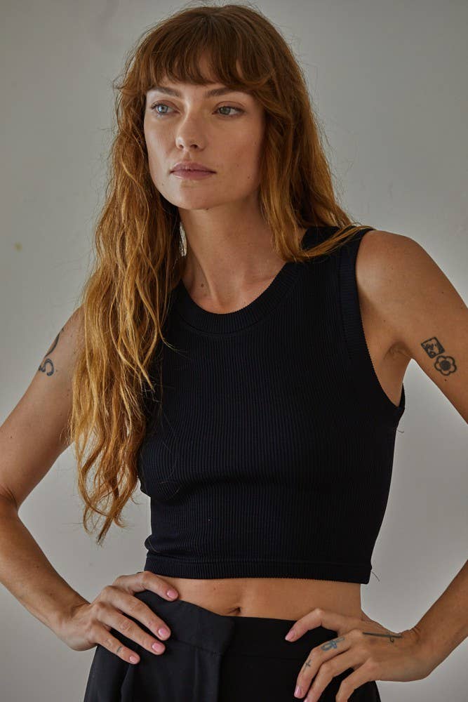 By Together  | Knit Seamless Ribbed Round Neck Sleeveless Top