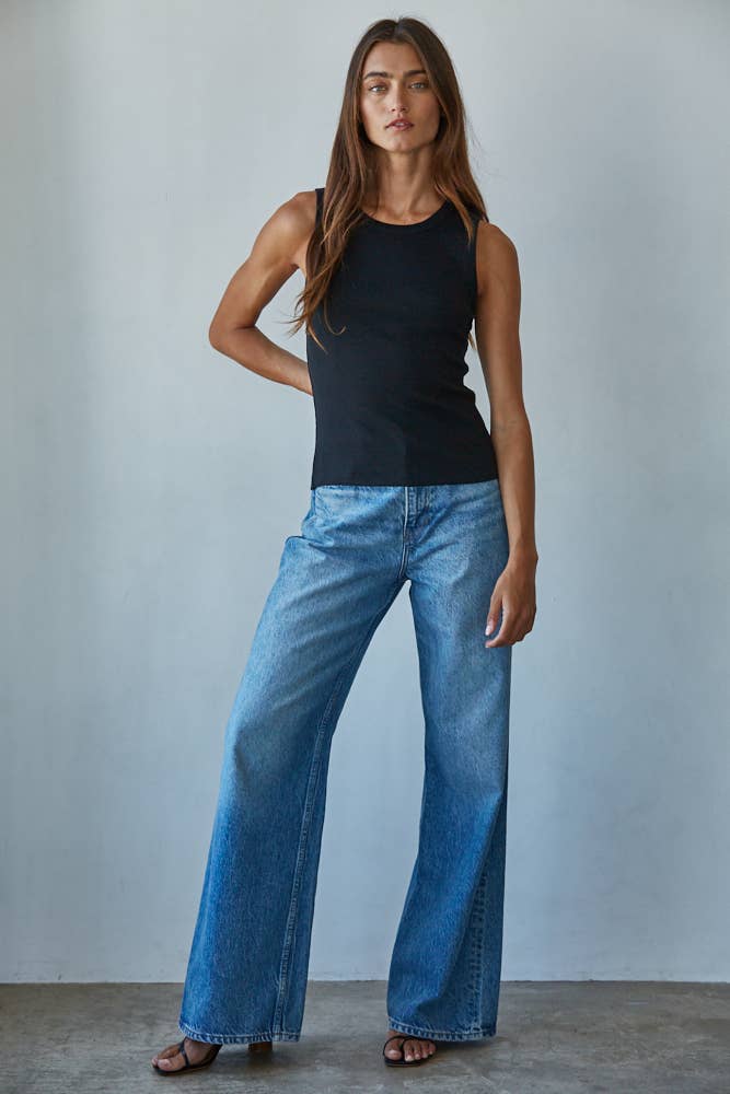 By Together | Knit Cotton Ribbed Round Neck Sleeveless Tank Top