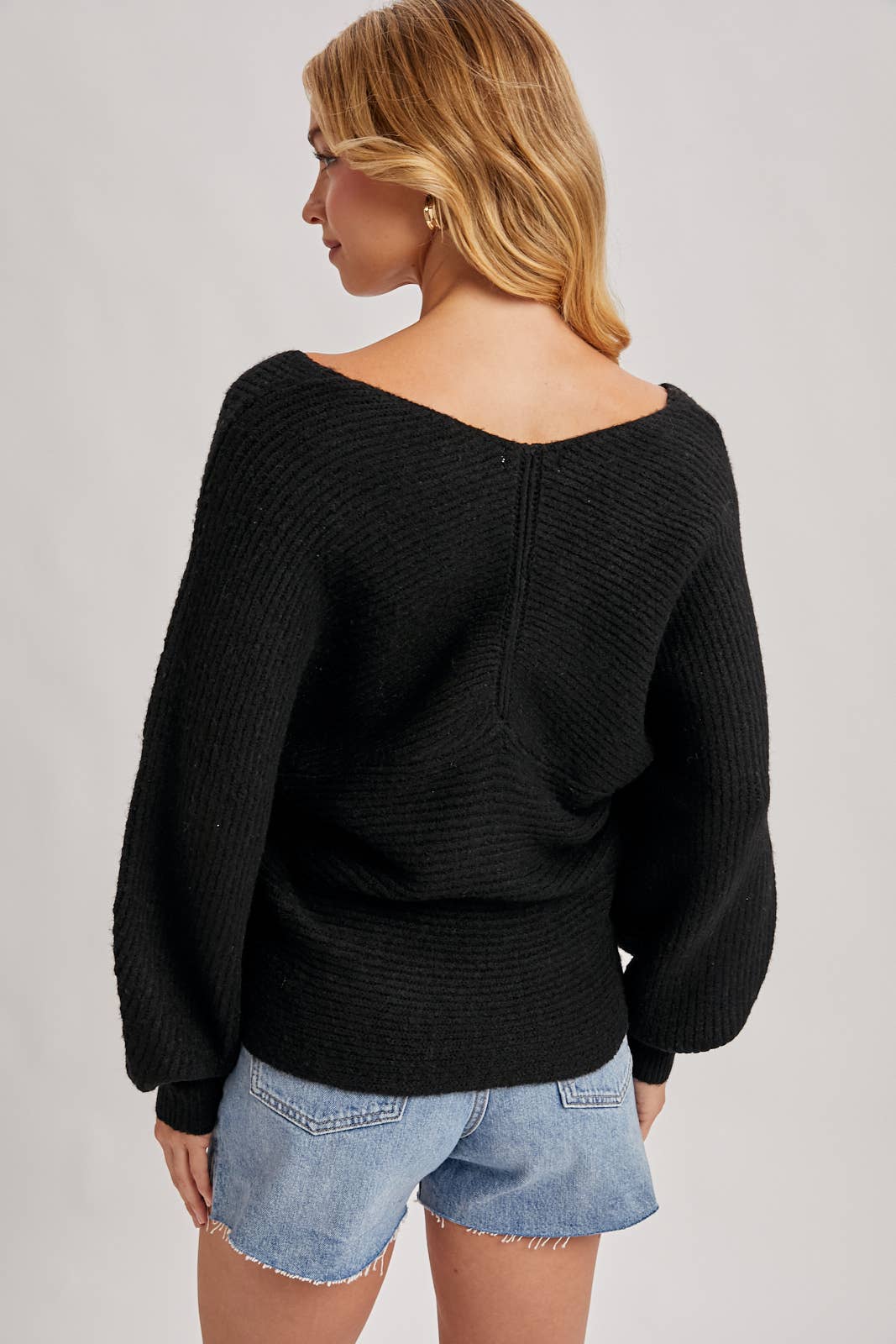 Bluivy | Wrap Crossover Ribbed Fuzzy Knit Sweater