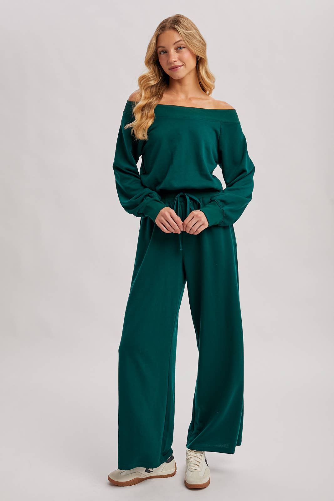 Bluivy  | Wide Neck Off the Shoulder Knit Jumpsuit