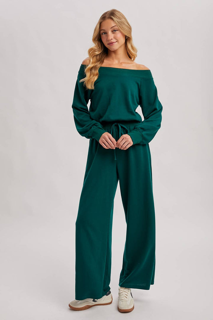 Bluivy  | Wide Neck Off the Shoulder Knit Jumpsuit